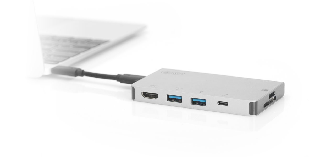 Docking Station Docking Station an einen Laptop angeschlossen.